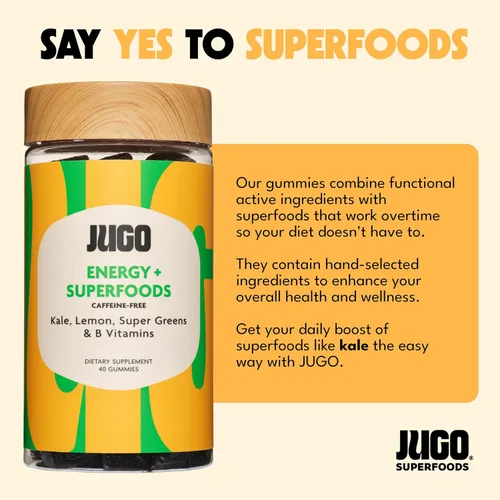Miniatura 6 de JUGO Energy + SUPERFOODS - Gomitas de vitamina B12 con col rizada y súper verdes, gomitas energéticas sin cafeína, aptas para vegetarianos, sin