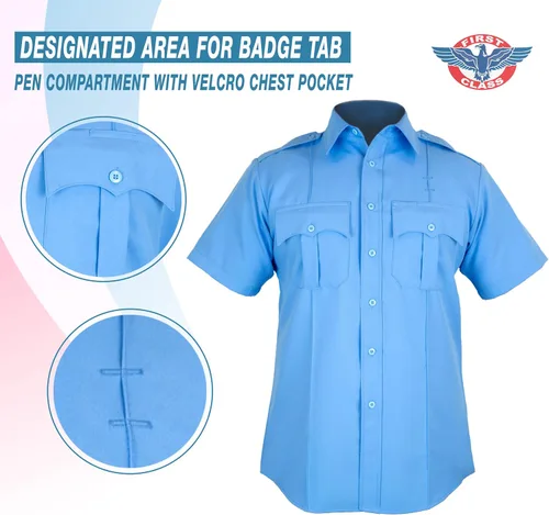 Miniatura 2 de First Class camisa celeste manga corta para uniforme 100 % de poliéster para hombre