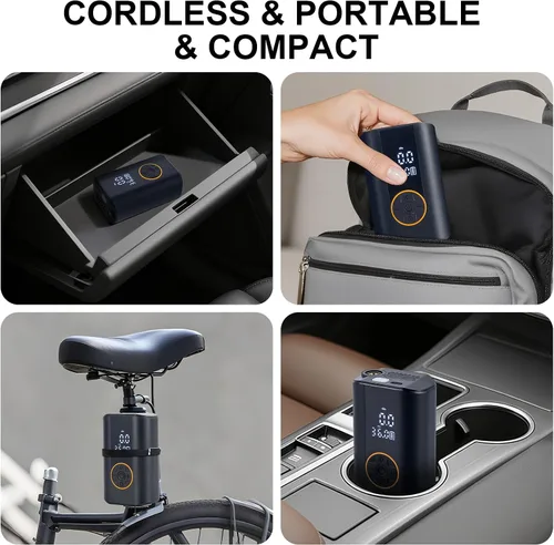 Miniatura 6 de Inflador de neumáticos, compresor de aire portátil, bomba de aire inalámbrica de 150 PSI para neumáticos de automóvil con medidor de presión