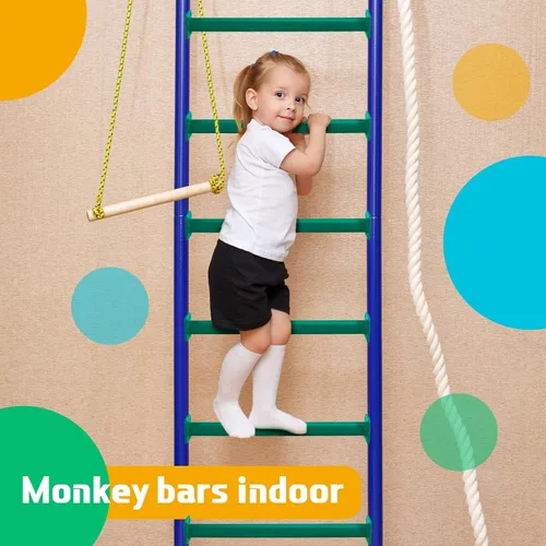 Miniatura 6 de Dunzy Paquete de 12 Barras de Mono Accesorios para Columpios Varillas Juego de Peldaños de Escalera Kit de Herrajes Barras de Mono de Acero con Verde