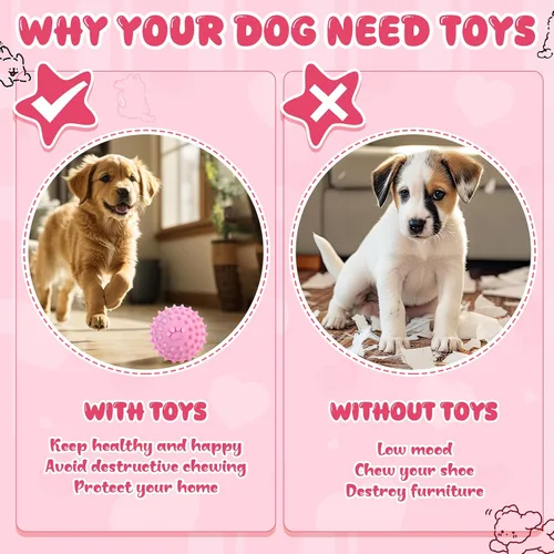 Miniatura 5 de Paquete de 9 juguetes de color rosa para cachorros para dentición, interactivos para mantenerlos ocupados, lindo juguete de goma suave para perros