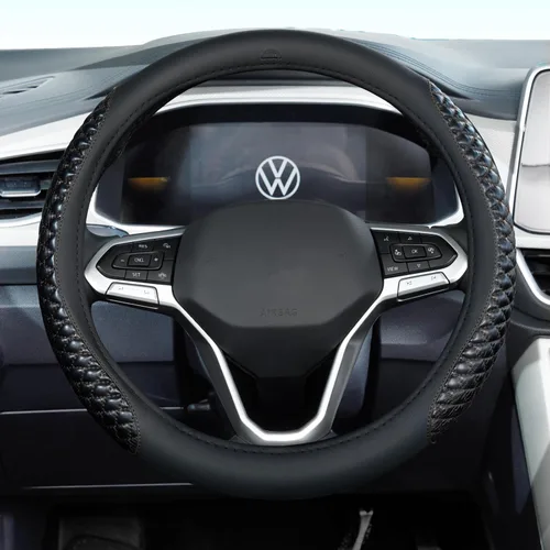 Coverado Funda para volante de automóvil, fundas para volante de cuero napa negro, universal de 14-15 pulgadas, antideslizante, protector de volante