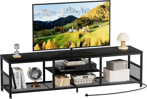 Miniatura 15 de VECELO Soporte de TV con tomas de corriente para televisores de hasta 75 pulgadas, centro de entretenimiento multimedia de 62 pulgadas con estación