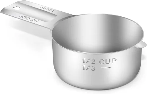 Miniatura 25 de 1 pieza taza medidora individual de 2/3 tazas (160ml, 5.3oz), cuchara medidora de acero inoxidable, medida métrica y estadounidense, apta