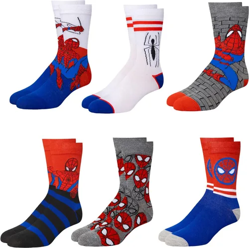 Marvel Calcetines Spiderman para niños y hombres, paquete de 6 calcetines para hombres y niños, calcetines atléticos para hombres, calcetines