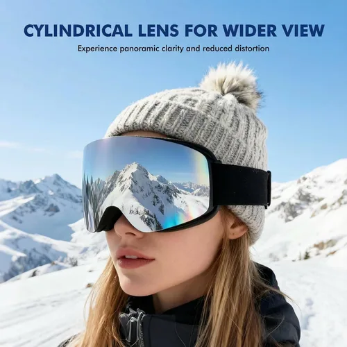 Miniatura 2 de Gafas de esquí cilíndricas, gafas de snowboard OTG para hombres y mujeres, antivaho y 100% protección UV400, gafas de nieve para esquí y snowboard