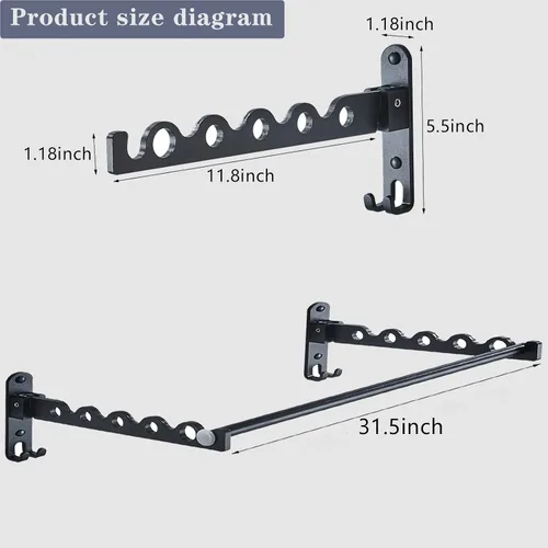 Miniatura 3 de Tendedero de secado de ropa montado en la pared para organización y almacenamiento de ropa de lavandería, estante de aluminio para secadora con dos