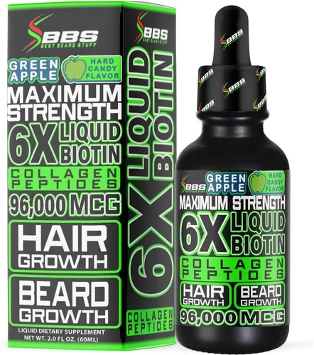 Péptidos de colágeno de biotina líquida para el crecimiento y engrosamiento de la barba, suplemento de crecimiento de barba y cabello para hombres,