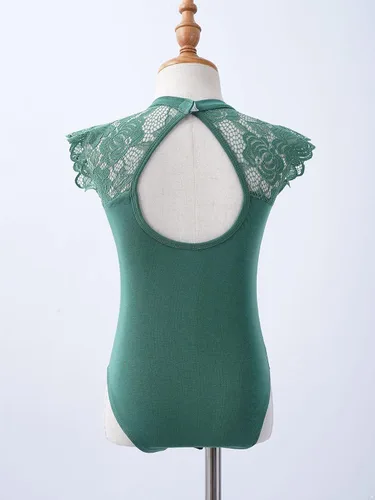 Miniatura 4 de JEATHA Leotardos de ballet para niñas, camisetas de baile, bailarina, encaje floral, con botones, entrepierna