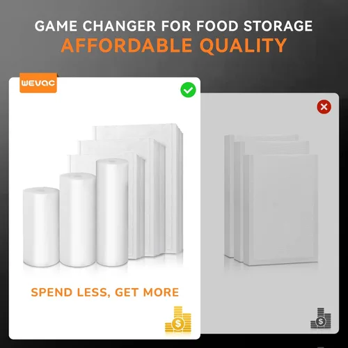 Miniatura 5 de Rollo sellador al vacío de 8 x 20 pies y 11 x 20 pies, paquete de 6, ideal para almacenamiento de alimentos, vacío y preparación de comidas