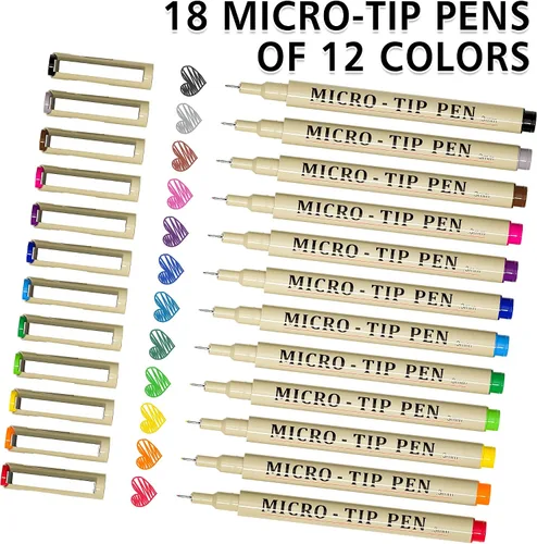 Miniatura 2 de Shuttle Art Paquete de 18 bolígrafos microlíneas, tinta impermeable de archivo, 11 colores en punta de fieltro de 0.012 in y 7 negros en tamaños