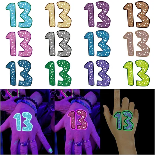24 tatuajes que brillan en la oscuridad, 13 tatuajes temporales, 13 tatuajes temporales, tatuajes temporales de estrellas, accesorios de concierto