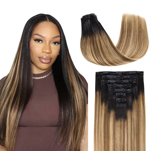 Miniatura 26 de Lashey - Extensiones de cabello con clip sin costuras, de cabello humano real, 7 unidades, 110 g, 14 pulgadas, color negro natural, lacio