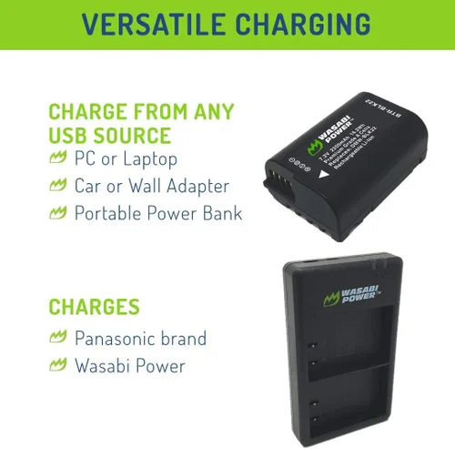 Miniatura 6 de Wasabi Power Batería (paquete de 2) y cargador de batería dual USB-C para Panasonic DMW-BLK22 y Panasonic Lumix G9 II, GH5 II / GH5M2, GH6, GH7, S5