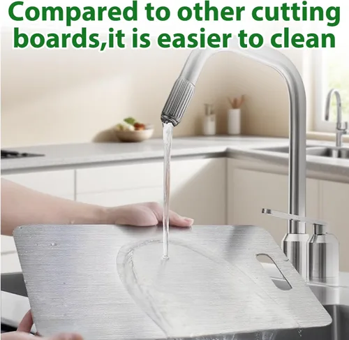 Miniatura 4 de Buytto Tabla de cortar de acero inoxidable, tabla de cortar de titanio de cocina, tabla de cortar de doble cara para cortar carne, verduras y frutas
