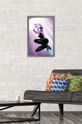Miniatura 2 de Marvel Comics Ghost Spider - Póster de pared #1, 22.4 pulgadas de largo x 14.7 pulgadas de ancho, versión enmarcada de madera de granero