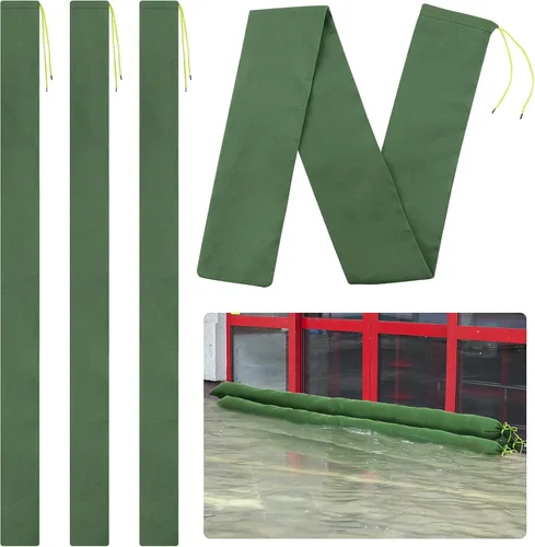 Miniatura 8 de 4 bolsas de arena de 3 x 6 pulgadas de largo para inundaciones – Tubo de lona gruesa para protección contra inundaciones con banda elástica, tubo