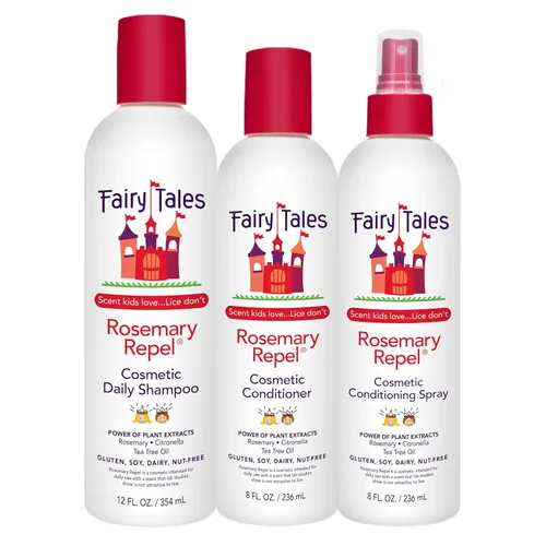 Fairy Tales Rosemary Repel Champú diario para niños, 12 fl oz., Acondicionador, 8 fl oz. & Espray acondicionador, 8 fl oz. Star Trio – A los niños