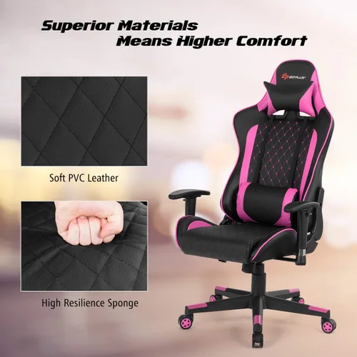 Miniatura 7 de Goplus Silla de juegos de masaje, respaldo reclinable, pasamanos y ajuste de altura del asiento, silla de oficina para computadora de carreras