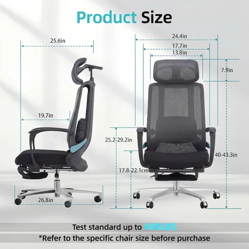 Miniatura 2 de Silla de oficina ergonómica con reposapiés y masajeador lumbar ajustable, respaldo alto, grande y alto, silla de escritorio con reposacabezas 5D