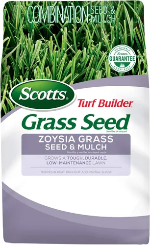 Scotts Turf Builder Semillas de césped Zoysia & Mantillo, Cultiva un césped resistente y de bajo mantenimiento, 5 libras.