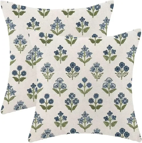 Miniatura 25 de AEIOAE Fundas de Almohada Costeras de 16 x 16 Pulgadas Juego de 2, Fundas Decorativas de Lino con Estampado de Peces Azules de Playa Oceánica