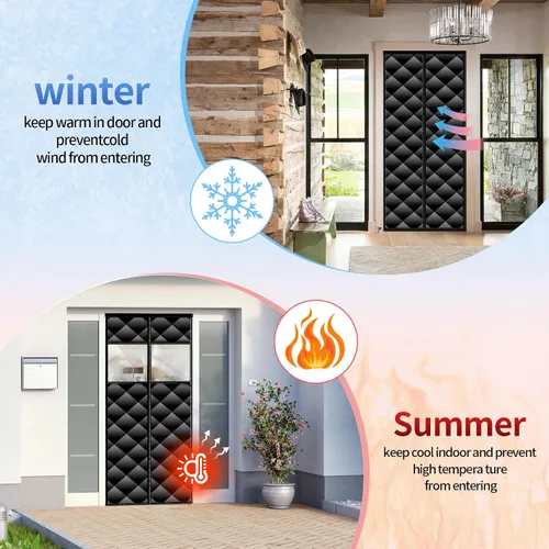 Miniatura 5 de Cortina magnética con aislamiento térmico para puerta con ventanas visibles desmontables, relleno de fibra de poliéster grueso y tela Oxford