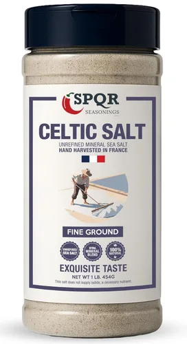 Sal celta Molida fina Sal marina mineral sin refinar cosechada a mano en Francia XL 1 libra Botella por SPQR Seasonings