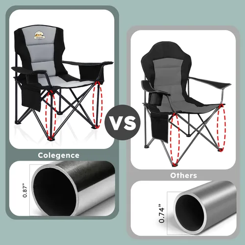 Miniatura 6 de Colegence Sillas de Camping Plegables de Tamaño Grande - Soporte de 450 LBS Silla de Campamento de Servicio Pesado con Cojín Acolchado, Sillas Negro