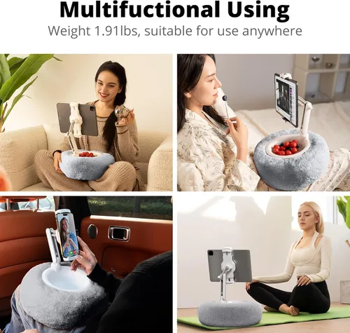 Miniatura 2 de SupeDesk - Almohada para tablet para cama, soporte ajustable para tableta con cuenco desmontable para aperitivos, soporte para teléfono para cama