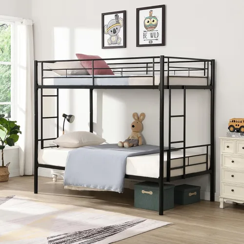 Litera de metal individual sobre cama individual para niños, niñas, adolescentes y adultos, base de cama de tamaño individual con barandilla y