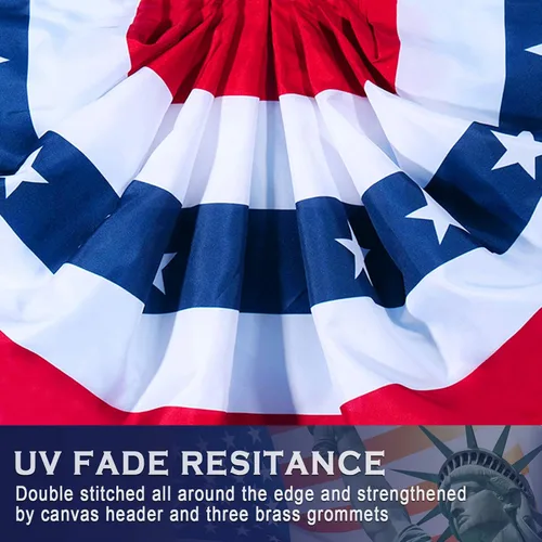 Miniatura 5 de Bandera de Estados Unidos plisada patriótica con ojales de latón y bridas para decoración del Día de los Caídos del 4 de julio al aire libre