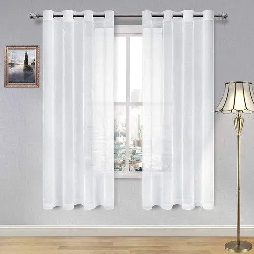 Miniatura 118 de DWCN Cortinas traslúcidas color verde frijol para sala de estar y dormitorio - Cortinas voile con aspecto de lino sintético con ojales en la parte