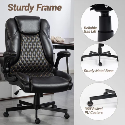 Miniatura 7 de Silla de oficina grande y alta resistente con brazos abatibles, silla ejecutiva ergonómica de escritorio para el hogar de 450 libras con asiento