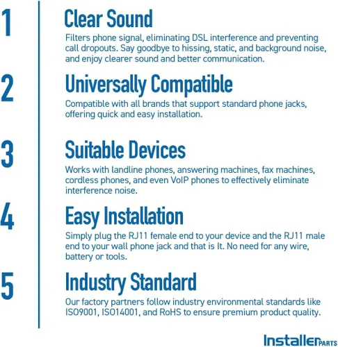 Miniatura 6 de InstallerParts Filtro de teléfono DSL para módem – para eliminación de interferencias y bloqueador de ruido estático para contestador, máquina