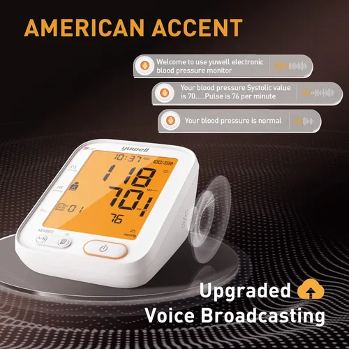 Miniatura 7 de yuwell Monitor de presión arterial del brazo superior Grado médico, máquina BP para uso doméstico 2 usuarios, lecturas de 99 x 2, manguito