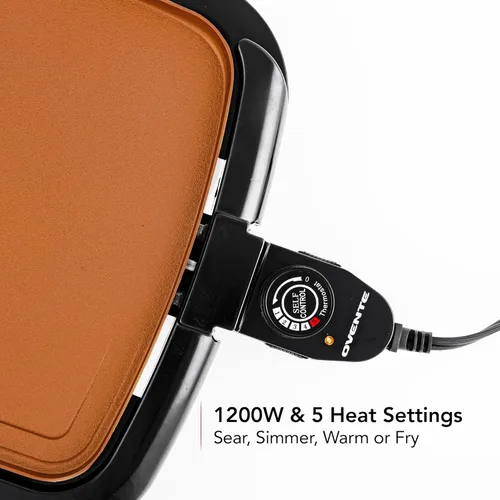 Miniatura 3 de OVENTE Plancha eléctrica con superficie de cocción antiadherente plana de 16 x 10 pulgadas, control de temperatura extraíble y ajustable, parrilla