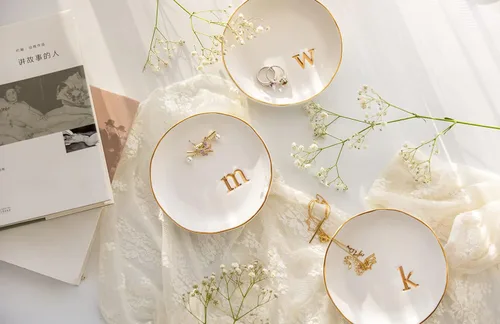 Miniatura 7 de COLLECTIVE HOME - Bandeja de cerámica para joyas, plato decorativo para anillos, aretes, collares, pulseras, llaves de reloj, regalo de cumpleaños