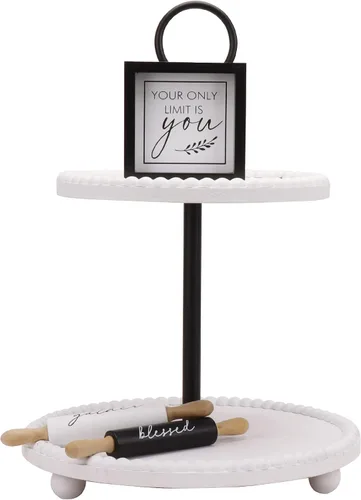 Miniatura 8 de Defined Deco Bandeja escalonada blanca con cuentas con 3 piezas de decoración de bandeja escalonada para decoración del hogar de granja, soporte