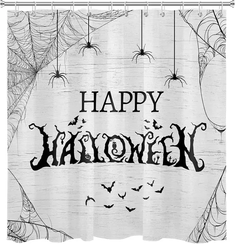 Miniatura 2 de LB Cortina de ducha de árbol muerto de terror y telaraña, cortina de ducha de baño, decoración de baño de Halloween, telón de fondo de madera