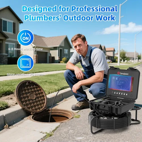 Miniatura 7 de Sanyipace Cámara de Alcantarillado con Localizador de Tuberías, Cable de 7mm/0.28pulgadas, 512Hz, Pantalla IPS de 10.1", Tarjeta de 32GB, Cámara