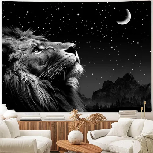 Miniatura 2 de Boziqr Cool Lion - Arte de pared para colgar en la pared, estrellas espaciales y luna, arte de pared para hombres, estético negro para colgar