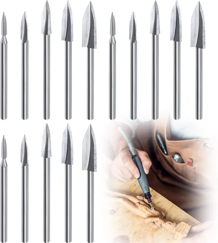 Honoson 15 piezas de brocas de tallado de madera para herramientas HSS rotativas de 1/8 pulgadas, juego de brocas de grabado para carpintería,
