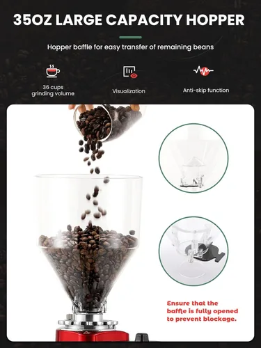 Miniatura 4 de Huanyu Molinillo de café de rebabas planas con 19 ajustes de molienda a granel, molinillo de granos de café eléctrico ajustable de gran capacidad