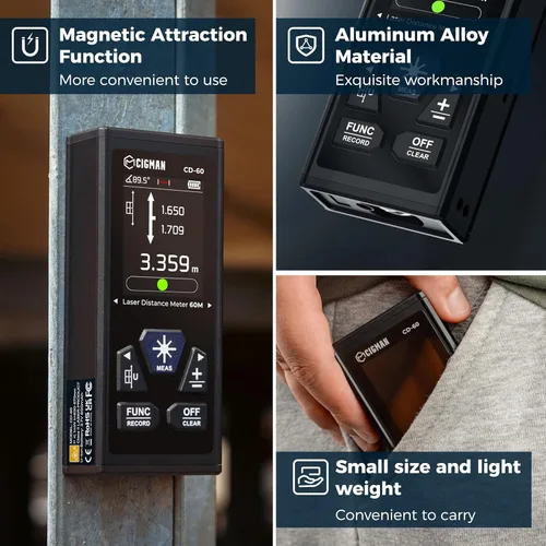 Miniatura 7 de CIGMAN Medidor de Distancia Láser Dual 393ft/120M Herramienta de Medición Láser Bilateral Medidor Láser Recargable con Múltiples Unidades M/in/Ft