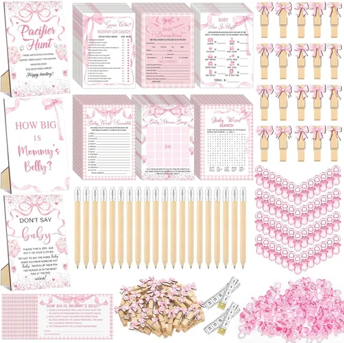 Miniatura 18 de Sherr 476 juegos florales de baby shower, 6 juegos de actividades, tarjeta floral, juego de caza de chupetes, 50 chupetes, qué tan grande es mamá