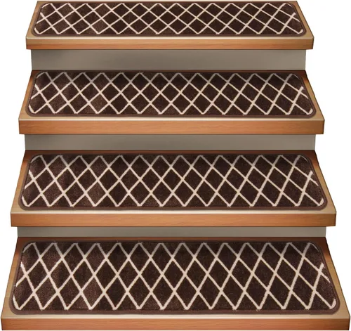House, Home and More Juego de 15 peldaños de escalera para interiores fijables, enrejado de diamantes, marrón café y crema de vainilla, 9 x 36