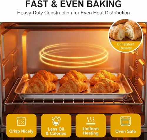 Miniatura 6 de TeamFar Juego de 2 sartenes para horno tostador, de acero inoxidable, 12.5 x 9.5 x 1 pulgadas, no tóxicas y saludables, sin óxido y acabado espejo