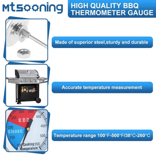 Miniatura 2 de Termómetro medidor para barbacoa, 2 pulgadas/52mm de acero inoxidable, temperatura de parrilla, indicador de Fahrenheit y calor para ahumador