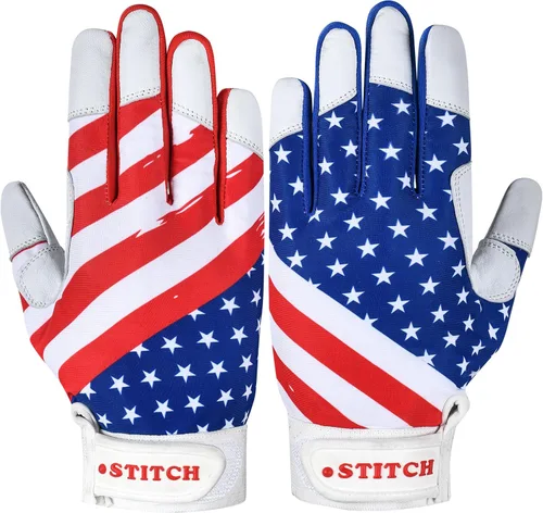Miniatura 3 de Guantes de bateo Dot Stitch con bandera de EE. UU. para béisbol y sóftbol, guantes de bateo con bandera americana, guantes de béisbol para niños